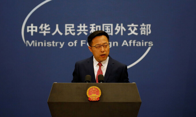 Phát ngôn viên Bộ Ngoại giao Trung Quốc Triệu Lập Kiên tại cuộc họp báo ở Bắc Kinh hồi tháng 4/2020